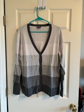 Eddie Bauer Gray Ombre Striped V-Neck Cardigan